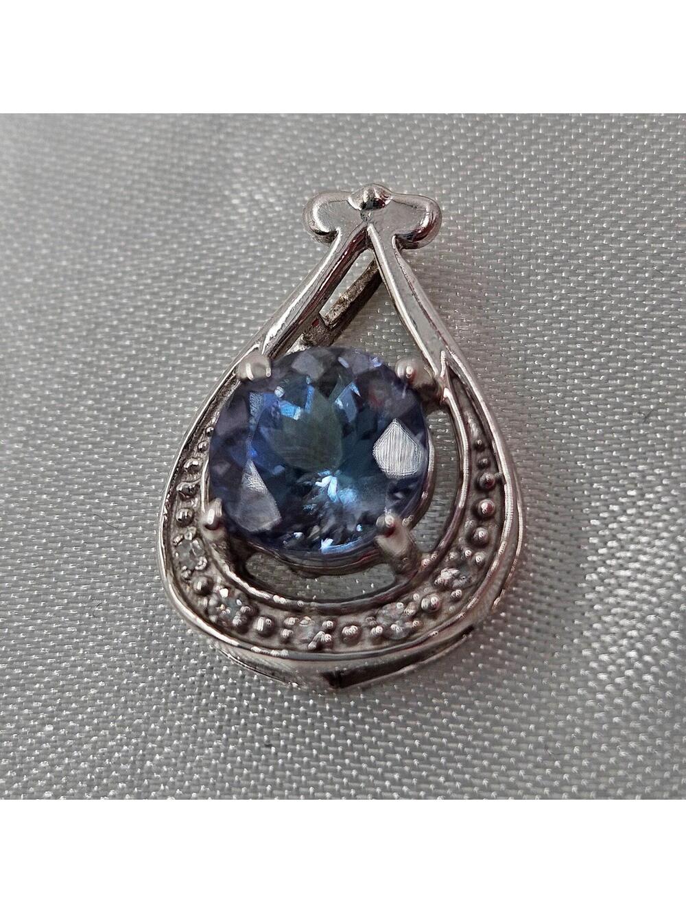 14K White Gold Natural Tanzanite Diamond Pendant 1.53ct Estate